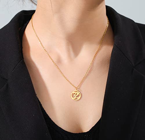 UNIFT Necklace For Women- Aum Om Ohm Sanskrit Symbol Round Pendant Beaded Double Layer Chain Charm Necklace,Hinduism Yoga Sanskrit Personalized Amulet Dainty Pendant Necklace Jewelry - color: single chain - gold