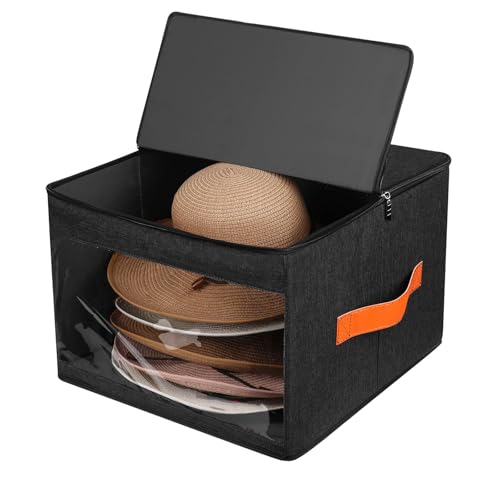 Upgraded Hat Storage Box for Women & Men,Closet Hat Boxes Organizer Bag with Dustproof Lids,Cowboy Hat Box,Hat Carrier Case For Travel - color: Black