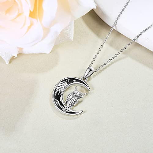 Sterling Silver Cute Animal Pendant Necklace Fox/Snake/Unicorn/Owl on Moon/Rabbit/Horse Necklace Jewelry for Women Mom Sister - style: highand cow-1