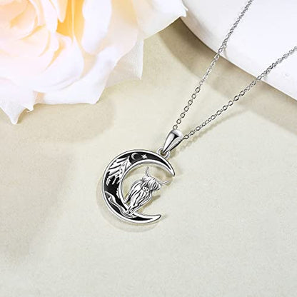 Sterling Silver Cute Animal Pendant Necklace Fox/Snake/Unicorn/Owl on Moon/Rabbit/Horse Necklace Jewelry for Women Mom Sister - style: highand cow-1