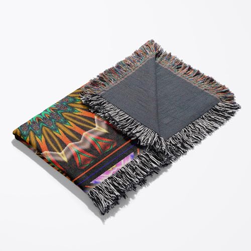 3dRose Mandala Zen InnerBalance Harmony Gold Yellow Orange Purple Blue Glowing Chakra Meditation Woven Blanket