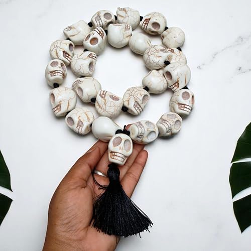 Mund Mala Skull Necklace – Mahakali Rosary 33+1 Beads – Narmund Bone Mala for Tantric Kali Sadhana, Yoga, Meditation, Healing, Evil Eye Protection, Gothic Halloween Jewelry
