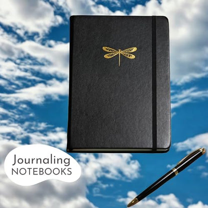Dotted Journal, Ideal for Bullet Journaling - A5 Vegan Leather Notebook, 192 Archival-Quality Pages, QuillEase Bleed-Free Paper, Inner Pocket & Bookmark - Dragonfly Gifts for Women, Black Dragonfly - color: Black Dragonfly