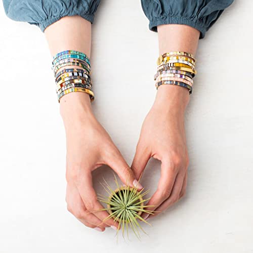 Summer Candy Colors Tila Flat Seed Beads Stretch Strand Bracelet for Women- Trendy Unique Friendship Handmade Mixed Colorful Square Beaded Link Bracelets Stackable Jewelry Gifts - color: 0080D