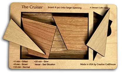 for Puzzle Lovers - The Cruiser - 4 Piece Wooden Brain Teaser - Hard to Buy for Gifts - Made in USA - style: The Cruiser