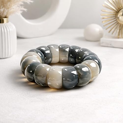 Roe Dolph Bodhi Bead Fidget Anxiety Bracelet for Women Men Chunky Stretch Beaded Mindful Jewelry Daily Reminder Gift for Mom Wife Friend - color: A9:grey