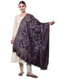 Exotic India Women Reversible Jamawar Wool Shawl with Woven Flowers | Ethnic Beautiful Floral Weave Stole, Dupatta - color: Parisian Night