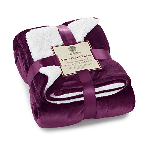 Sherpa Throw Blanket Super Soft Reversible Ultra Luxurious Plush Blanket, 50 x 60 inches, Rich Purple/White - color: Purple / White, size: Throw (50" x 60")
