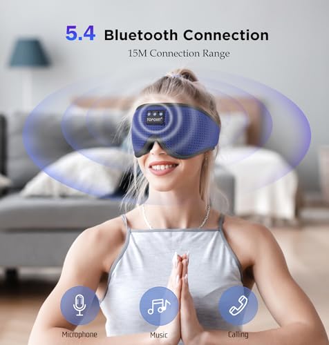 Sleep Mask with Headphones Bluetooth 5.4, TOPOINT 3D Eye Mask Blackout Breath Silk for Side Sleepers Women Men, Sleep Headphones Earphones HD Speaker Microphone for Travel Meditation Gift, CPAP Users - color: Oxygen Indigo