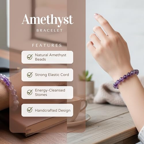 The Alchemist's Arcanum Adjustable Beaded Wrist Accessory for Men and Women, Stretch Fit Stone Bead Jewelry for Daily Wear and Gifting - color: Amethyst