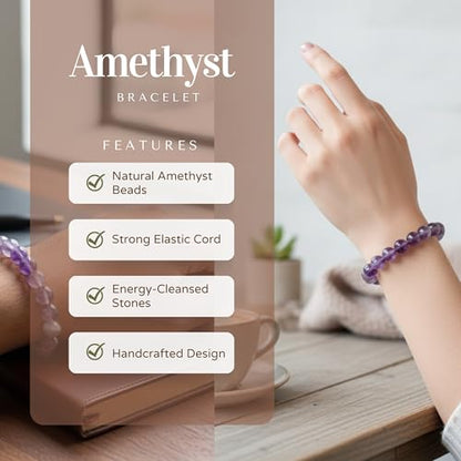 The Alchemist's Arcanum Adjustable Beaded Wrist Accessory for Men and Women, Stretch Fit Stone Bead Jewelry for Daily Wear and Gifting - color: Amethyst
