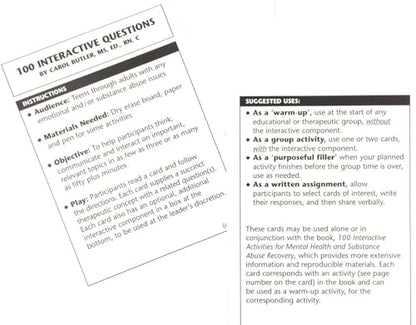Wellness Reproductions & Publishing 100 Interactive Cards for Mental Health, Substance Abuse Recovery, and Survival Skills