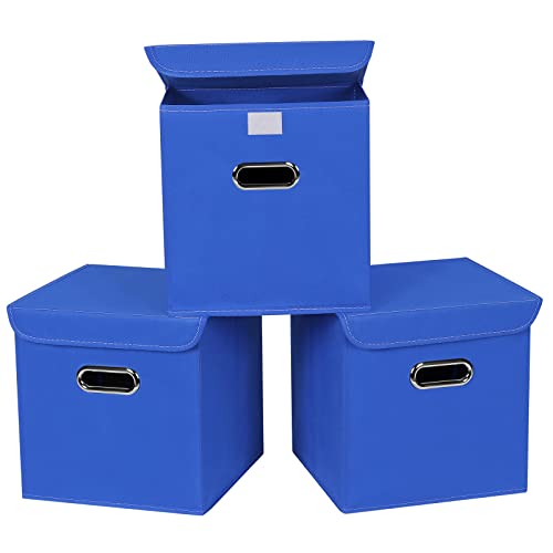Closet Organizers Fabric Storage Bins With Lids Collapsible Cube Storages Organizer Basket With Handles,Storage Boxes for Clothes Storage,Office,Toys,3 Pack,（Dark Blue - color: Dark Blue, size: 3 Pack