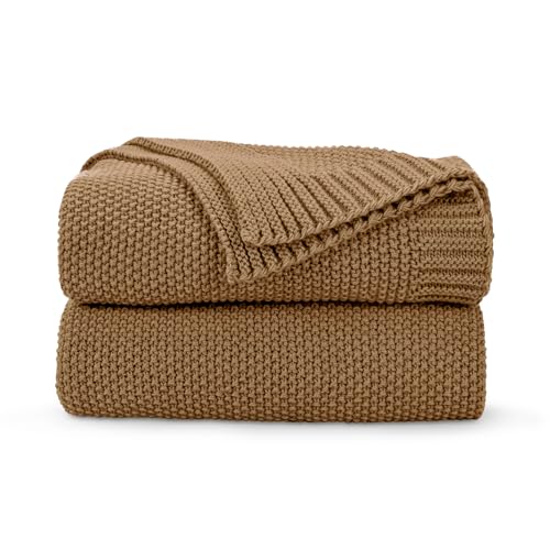 CozeCube Caramel Brown Throw Blanket for Couch, Soft Cozy Cable Knit Throw for Bed Sofa Living Room, Lightweight Warm Decorative Farmhouse Christmas Blanket, 60"x80", Light Brown - color: Caramel Brown, size: 60"x80"