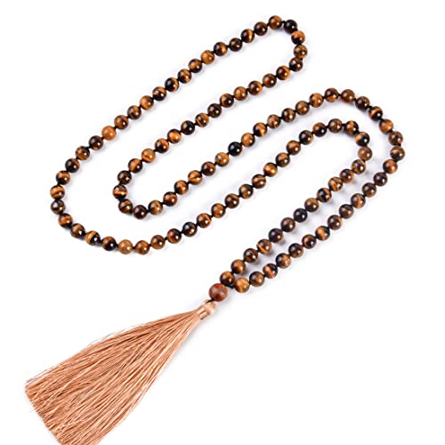 YGLINE Chakra 108 Mala Beads Bracelet Real Healing Gemstone Yoga Meditation Hand Knotted Mala Prayer Bead Necklace - color: Style 11