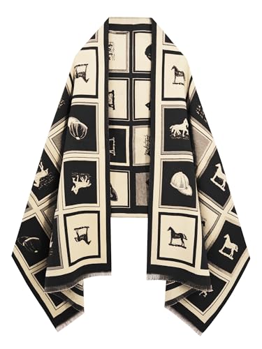 Women's Reversible Pashmina Shawl Wrap for Women Big Scarf Holiday Gifts - color: Black-cream