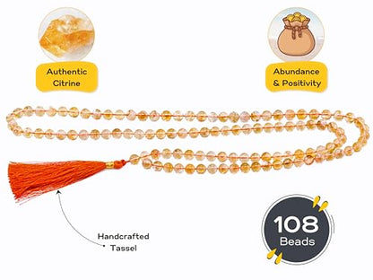 Amazing Gemstone Citrine Mala Beads - 108 Prayer Beads for Meditation and Mindfulness Practice, Handcrafted Mala Beads with Natural Gemstones for Spiritual Healing and Relaxation (Plain) - color: Citrine, style: Plain
