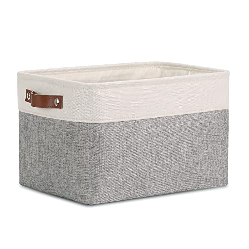 DULLEMELO Collapsible Rectangle Storage Basket for Shelves/Closets - Organize Clothes, Toys, Towels, Books, Laundry, Nursery, Dog Toys - Empty (White & Gray) - color: White&Gray, size: Medium-15"x11"x9.5"