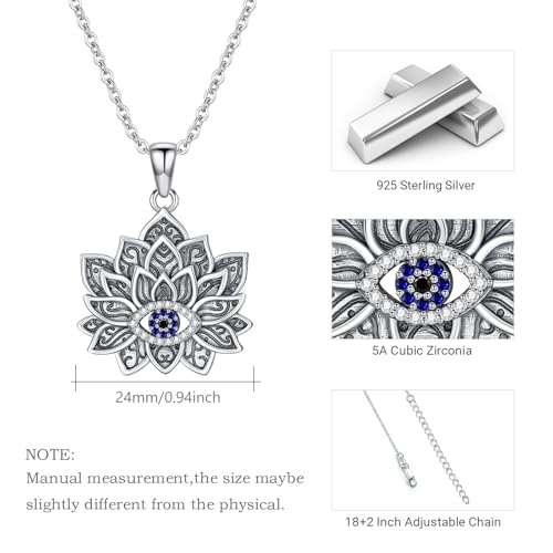 Evil Eye Necklace for Women 925 Sterling Silver, Protection Necklace with Blue Evil Eye Charm, Evil Eye/Lotus Pendant Jewelry, Birthday Christmas Gifts for Her - style: Lotus Evil Eye Necklace