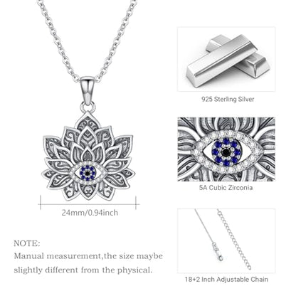 Evil Eye Necklace for Women 925 Sterling Silver, Protection Necklace with Blue Evil Eye Charm, Evil Eye/Lotus Pendant Jewelry, Birthday Christmas Gifts for Her - style: Lotus Evil Eye Necklace