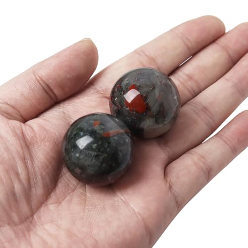 Hand Exercise Balls 30mm for Women - Set of 2 Natural Crystal Stone Spheres - Finger Joint Relief & Stress Relax, Perfect Size for Women's Hands, Africa Bloodstone - color: Africa Bloodstone