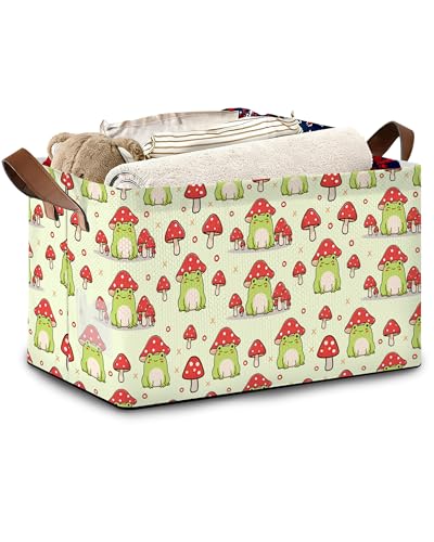 Cute Frog Storage Basket,Mushroom Collapsible Storage Bin Cubes for Living Room Bedroom Blankets Home Storage 17x11.5x10Inch - color: Cute Frog Mushroom