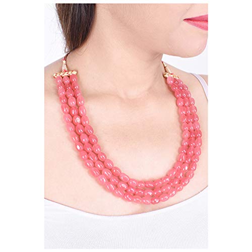 Ratnavali Jewels Quartz Multi Layer Strand Mala Beads Party Wear Necklace Jewelry Women RV3415 - color: Pink