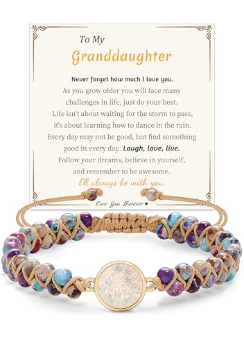 Gifts for Daughter Granddaughter, To My Mom Grandma Wife Girlfriend Sister Jasper Heart Bracelets Birthday Graduation Anniversary Christmas Stocking Stuffers Valentines Mothers Day Jewelry - style: 3.Gift To My Granddaughter2: Purple Beads