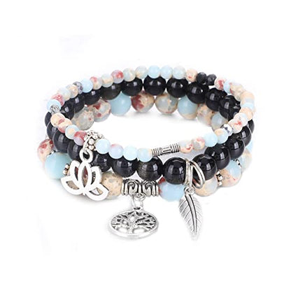 Tree of Life Yoga Healing Stone Bracelets,Multilayer Lotus Chakra Stone Reiki Bracelet Sets,Anxiety Crystal Natural Stone,for Women Stress Relief - style: Shoushan Stone+golden obsidian