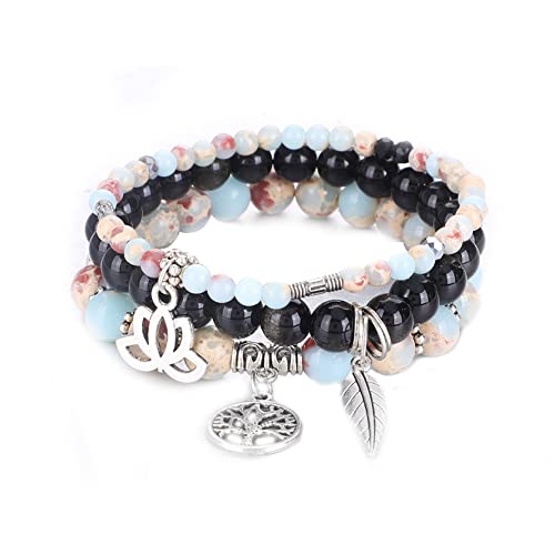 Tree of Life Yoga Healing Stone Bracelets,Multilayer Lotus Chakra Stone Reiki Bracelet Sets,Anxiety Crystal Natural Stone,for Women Stress Relief - style: Shoushan Stone+golden obsidian