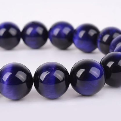 Justinstones Gem Semi Precious Gemstone 10mm Round Beads Stretch Bracelet 7 Inch Unisex - color: AA Dyed Blue Tiger Eye