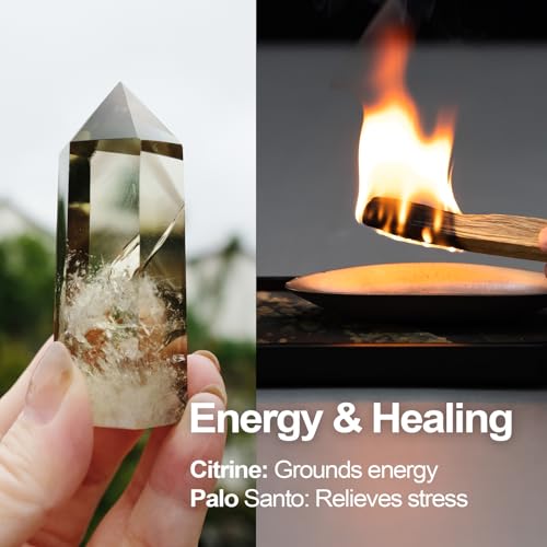 Zen Heal Tabletop Ritual Set – Goblet with Citrine, Preserved Fern & Dehua Gold-Glazed Teacup, Bamboo Tray & Palo Santo | Meditation Décor, Feng Shui Crystal Gift Box for Home or Office - style: Zen Heal