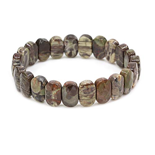Keleny Semi Precious Stones 14mm Faceted Oval Beads Crystal Rock Elastic Bangle 7.5 Inch - color: Blossom Agate