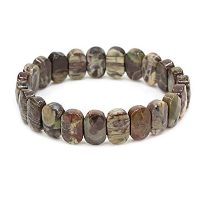 Keleny Semi Precious Stones 14mm Faceted Oval Beads Crystal Rock Elastic Bangle 7.5 Inch - color: Blossom Agate