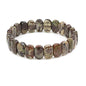 Keleny Semi Precious Stones 14mm Faceted Oval Beads Crystal Rock Elastic Bangle 7.5 Inch - color: Blossom Agate