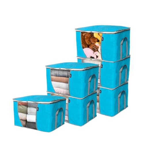 WFK handbag 6-piece set, foldable thick fabric storage bag, used for organizing bedrooms, wardrobes, and wardrobes; Can store clothes, blankets, plush toys, blue - color: blue, size: 6 pack