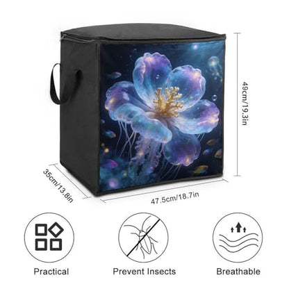 Oceanic Bloom Storage Bag Portable Closet Organizer Storage Bags Quilt Storage Bags with Zippered Breathable Storage Bag with Carry Handles for Blanket Pillow Bedding