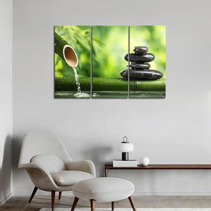 Zen Wall Art Green Spa Still Life with Bamboo Canvas Wall Art Painting Pictures Print On Canvas Botanical The Picture for Home Modern Decoration Stretched by Wooden Frame,Ready to Hang