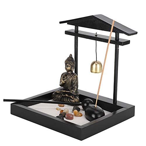Zen Garden Desktop Sitting Buddha Ornament, Statue with Incense Holder Sand Decorative Stone Accessories for Home Office and Work Desk Collectible Figurines[1906]