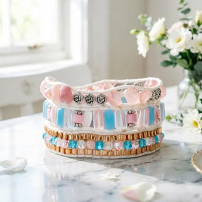 YGLINE Natural Stone Wrap Bracelet for Women Boho Bracelets Healing Crystal Beaded Bracelet Adjustable 3/5 Wraps Bracelet Handmade Birthday Gifts for Women - color: blue＆pink