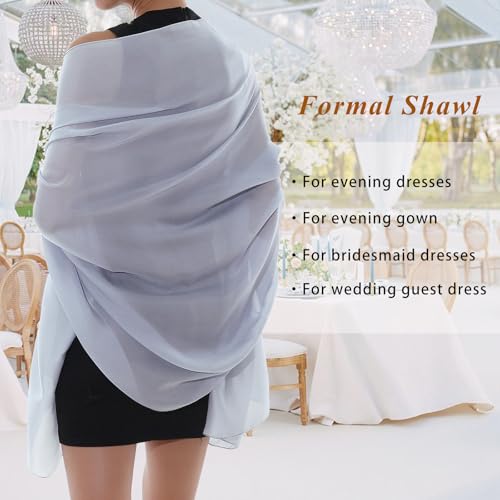 RIIQIICHY Women Shawls and Wraps for Evening Dresses Like Chiffon Silk Scarf Formal Silky Pashmina Shawls for Weddings - color: Grey