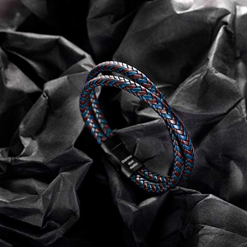 murtoo Mens Bracelet Leather Braided, Brown and Black Leather Bracelet for Men - color: Blue-brown, size: 8.46"