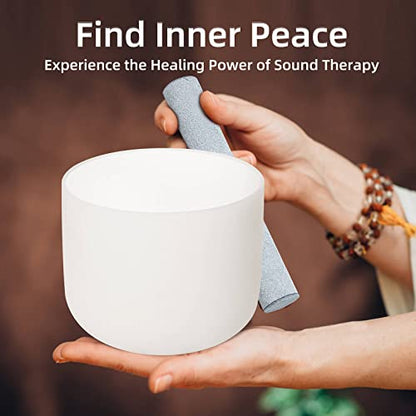 432hz Crystal Singing Bowl 6-12inch Set of 7 Pure White for Meditation Yoga Heart Chakra Meditation Heavy Duty Carrying Case with Sponge Padded Bundle Rubber Mallet Suede Striker O ring - color: White set of 7