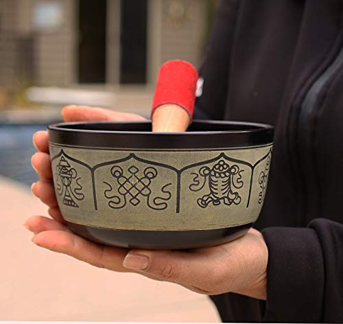 Lungta Imports DharmaObjects Meditation Grade 6 Inches Tibetan Singing Bowl With Rosewood Mallet/Cushion - color: 8 Lucky Symbols, size: 6 Inches