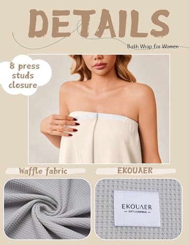 Ekouaer Waffle Robes For Women Bath Wrap Lightweight Shower Wrap 2026 Knee Length Spa Robe with Adjustable Closure S-XL - color: Beige, size: X-Large