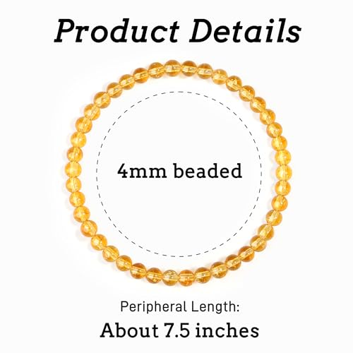 MAIBAOTA Healing Crystal Bracelet for Women Men, 8/4 mm Natural Stone Beaded Bracelets, Jewelry Birthday Gifts, Round Gemstones Stretch Bracelets - color: Yellow-Citrine, size: 4 mm