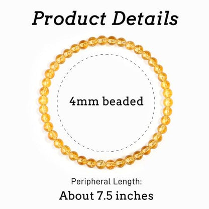 MAIBAOTA Healing Crystal Bracelet for Women Men, 8/4 mm Natural Stone Beaded Bracelets, Jewelry Birthday Gifts, Round Gemstones Stretch Bracelets - color: Yellow-Citrine, size: 4 mm
