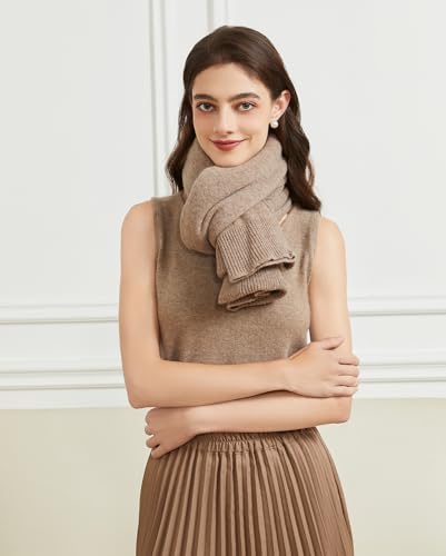 Huralona Women's Open Front Wool Shawl Wrap Scarf with Sleeves Outer Warm Knitted Poncho Cape Fall Winter - color: Brown