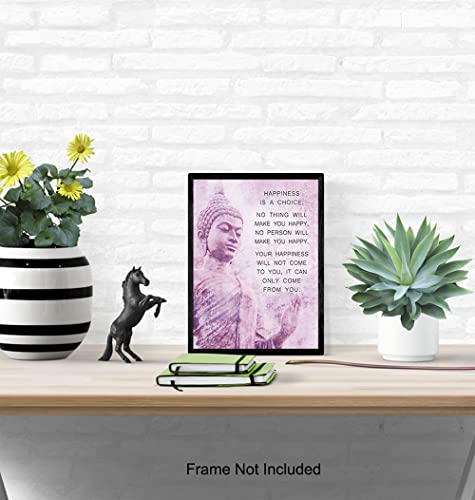 Buddhism Happiness Quote - Inspirational Saying Poster - Zen New Age Wall Art Decor - Home Decoration for Spa, Meditation Room, Yoga Studio - Gift for Women, Buddhist, Buddha Fan - Pink, Purple - 8x10 - size: 8"L x 10"W