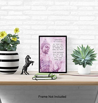 Buddhism Happiness Quote - Inspirational Saying Poster - Zen New Age Wall Art Decor - Home Decoration for Spa, Meditation Room, Yoga Studio - Gift for Women, Buddhist, Buddha Fan - Pink, Purple - 8x10 - size: 8"L x 10"W